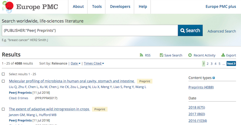 PeerJ Preprints now indexed in Europe PMC